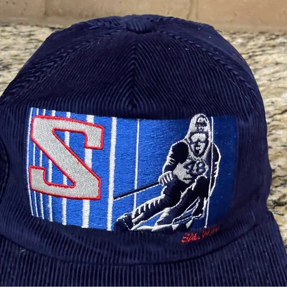 Vintage 90’s Salomon Corduroy Mountain Run Skiing SnapBack Cap Hat Blue